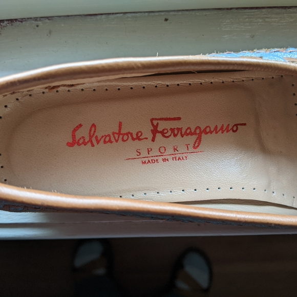 Salvatore Ferragamo Vintage Suede Moccasin Loafers Brown Blue Size 8 - Picture 9 of 11